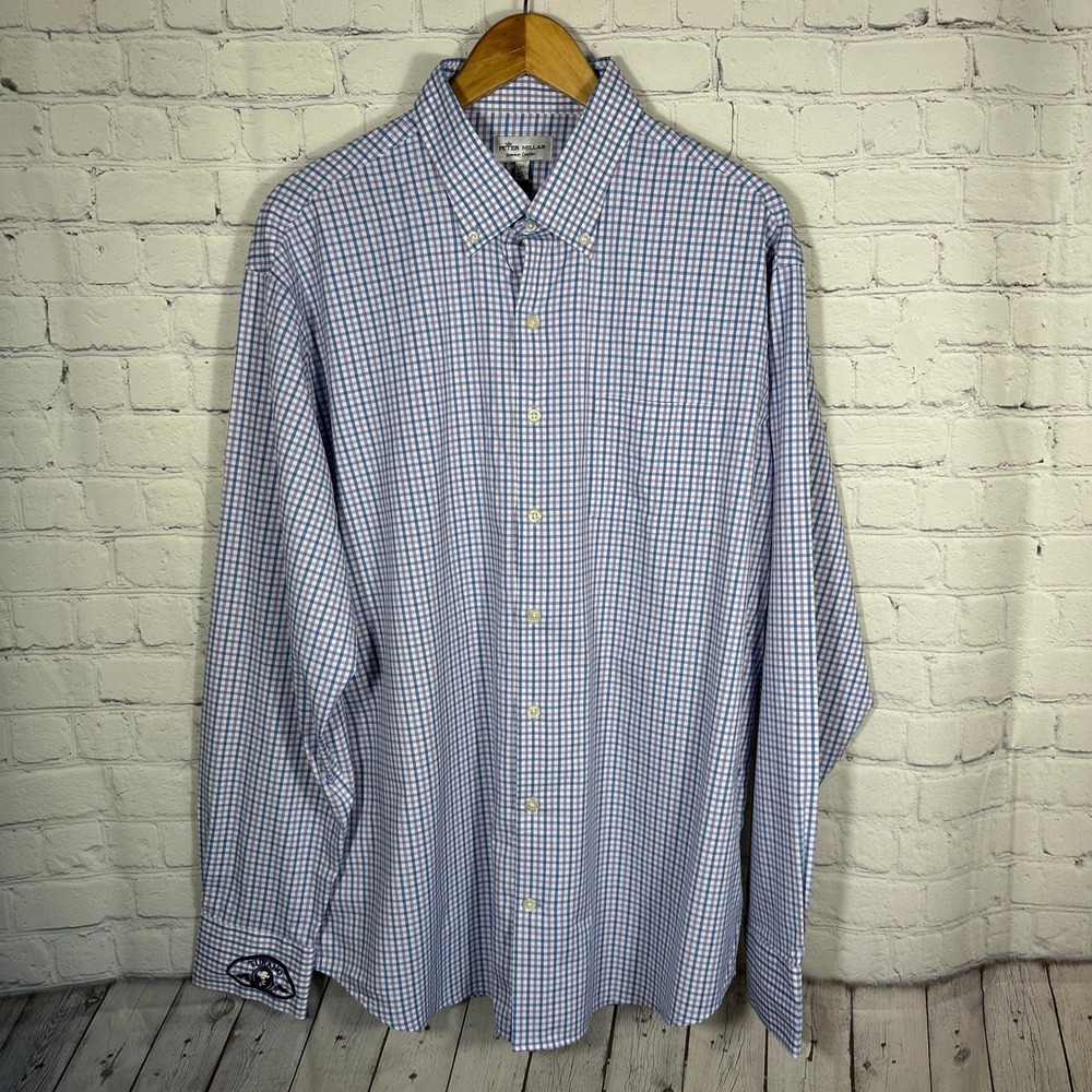 Peter Millar Summer Comfort Shirt Mens XL Blue Purple Check MS19EW02BL Turano‎